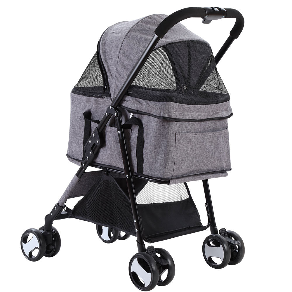 i.Pet Large Pet Stroller Foldable 4-Wheel Grey