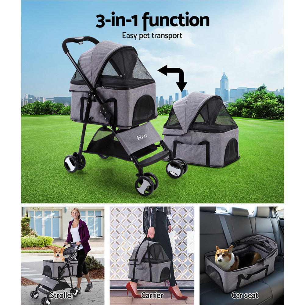 i.Pet Large Pet Stroller Foldable 4-Wheel Grey
