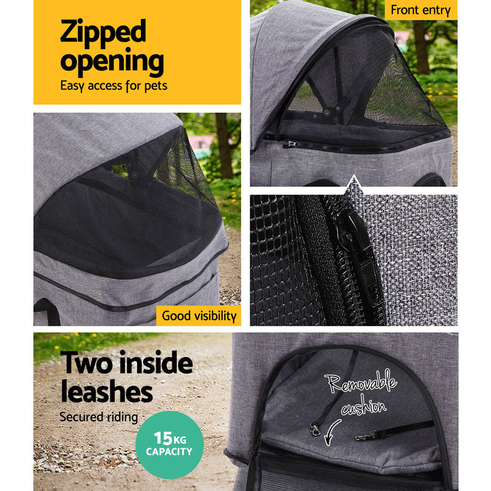 i.Pet Large Pet Stroller Foldable 4-Wheel Grey