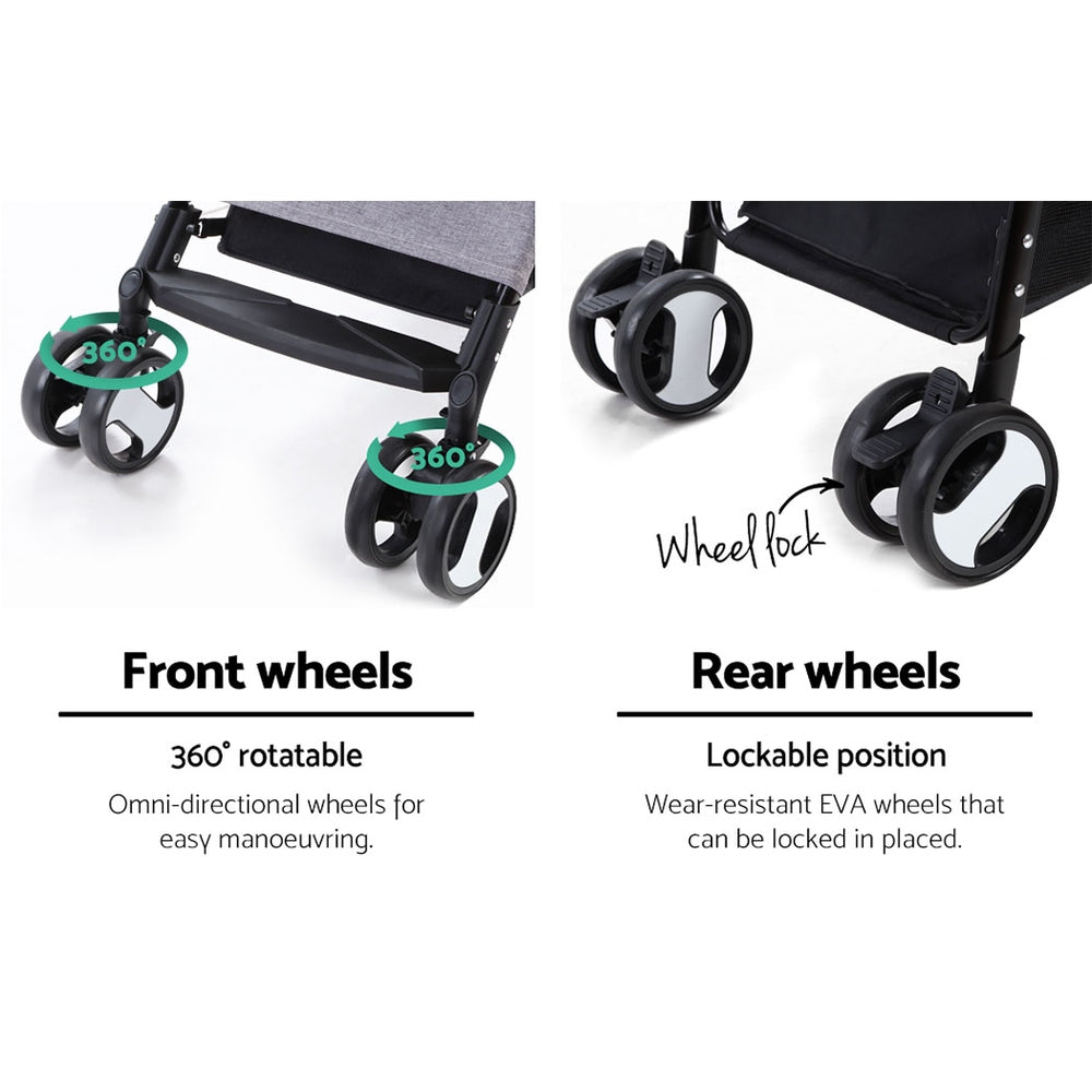 i.Pet Large Pet Stroller Foldable 4-Wheel Grey