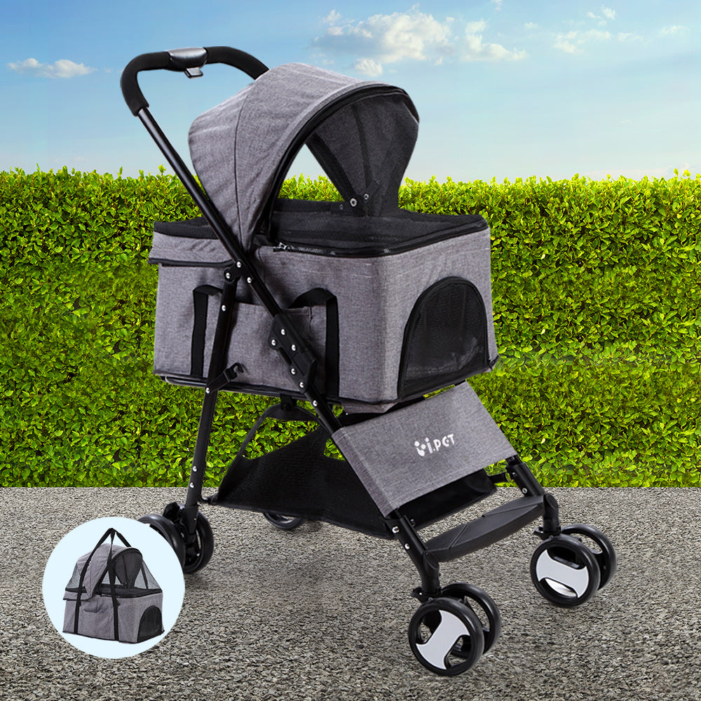 i.Pet Large Pet Stroller Foldable 4-Wheel Grey