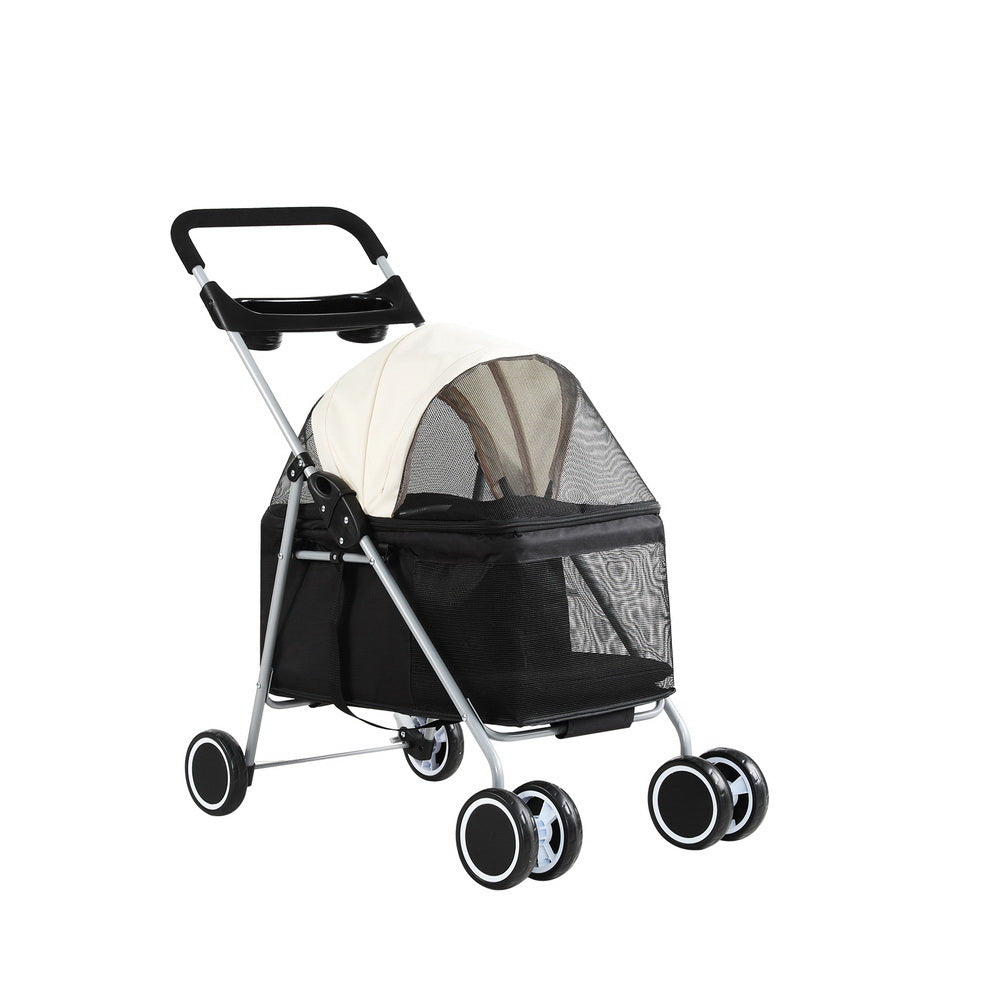 i.Pet Large Pet Stroller Pram Foldable Dog Cat Carrier Black/White