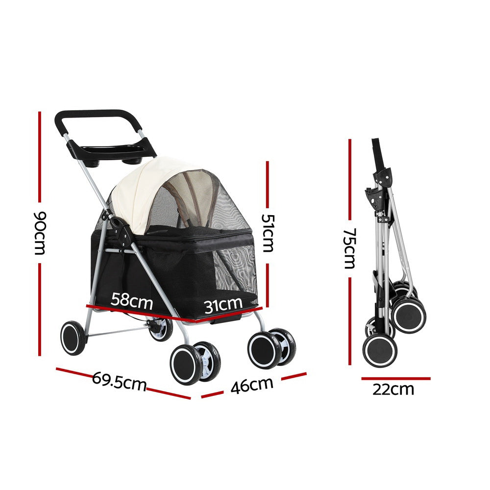 i.Pet Large Pet Stroller Pram Foldable Dog Cat Carrier Black/White