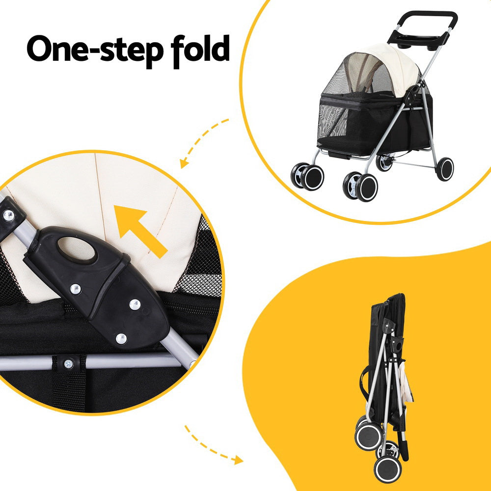i.Pet Large Pet Stroller Pram Foldable Dog Cat Carrier Black/White