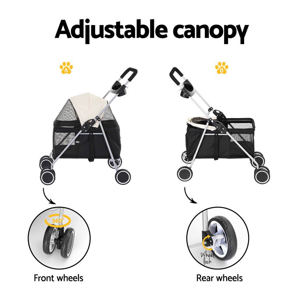 i.Pet Large Pet Stroller Pram Foldable Dog Cat Carrier Black/White