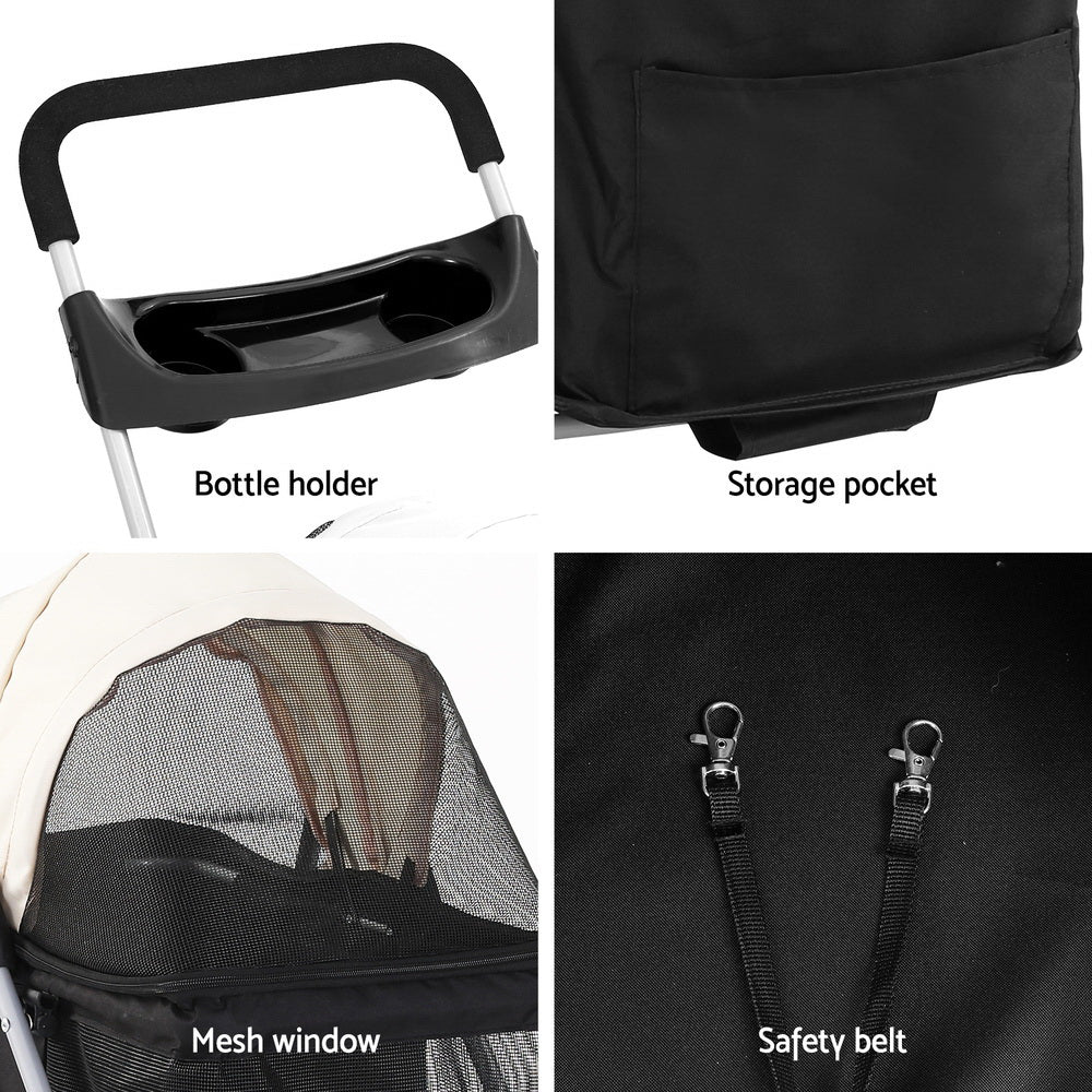 i.Pet Large Pet Stroller Pram Foldable Dog Cat Carrier Black/White