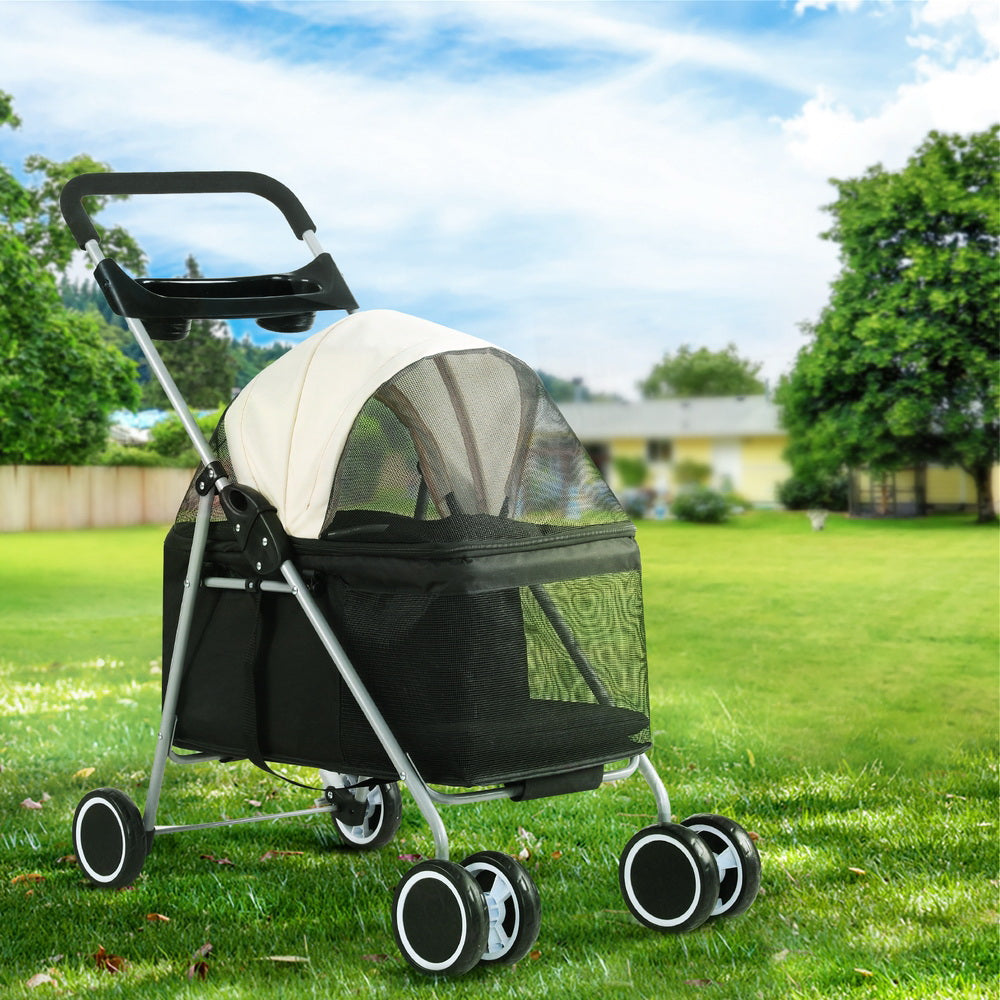 i.Pet Large Pet Stroller Pram Foldable Dog Cat Carrier Black/White