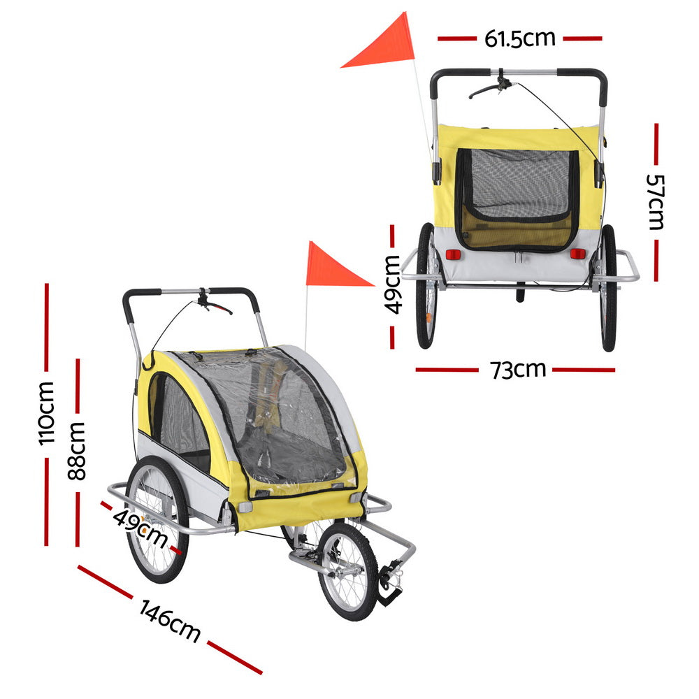 i.Pet Large Dog Bike Trailer Stroller Foldable Grey/Yellow
