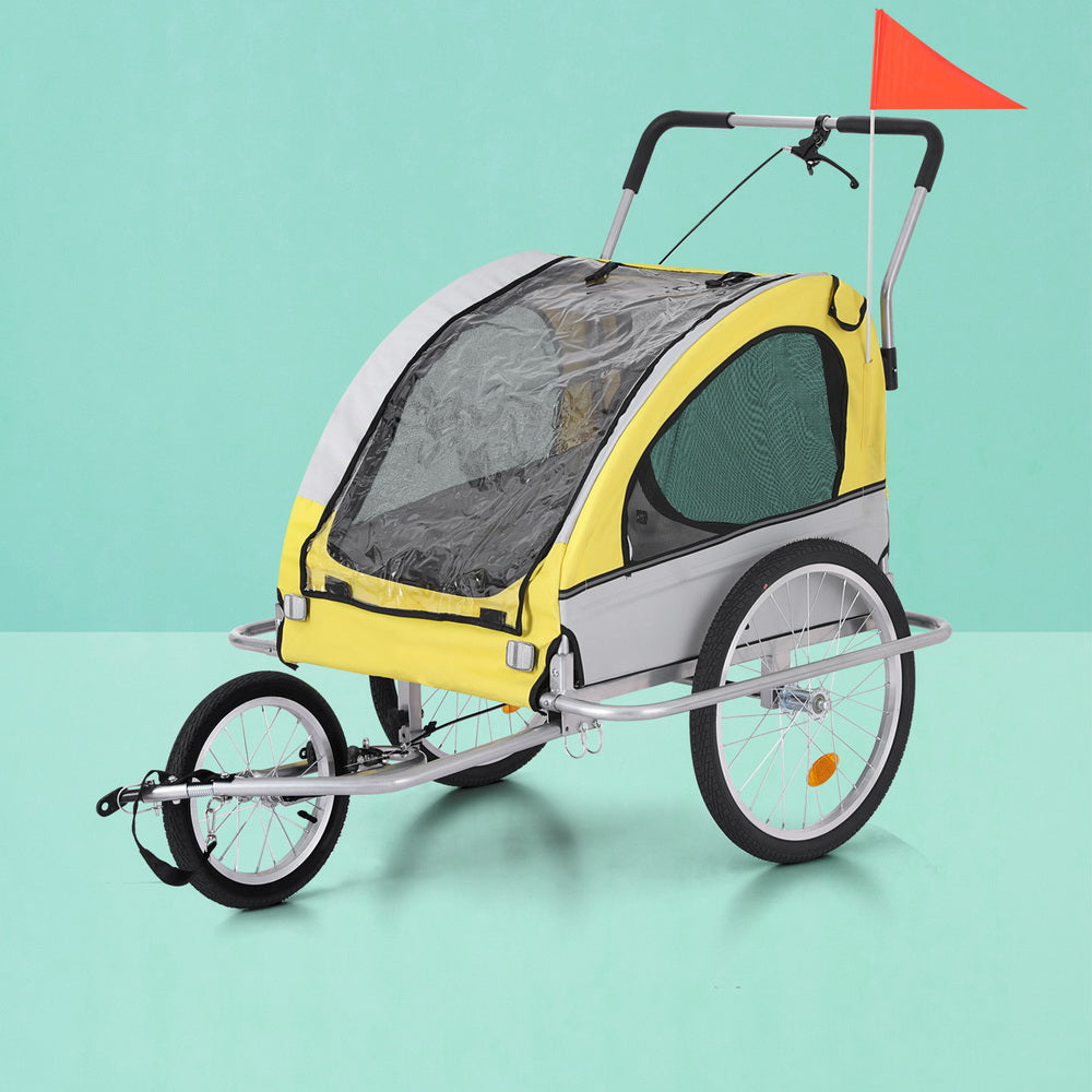 i.Pet Large Dog Bike Trailer Stroller Foldable Grey/Yellow
