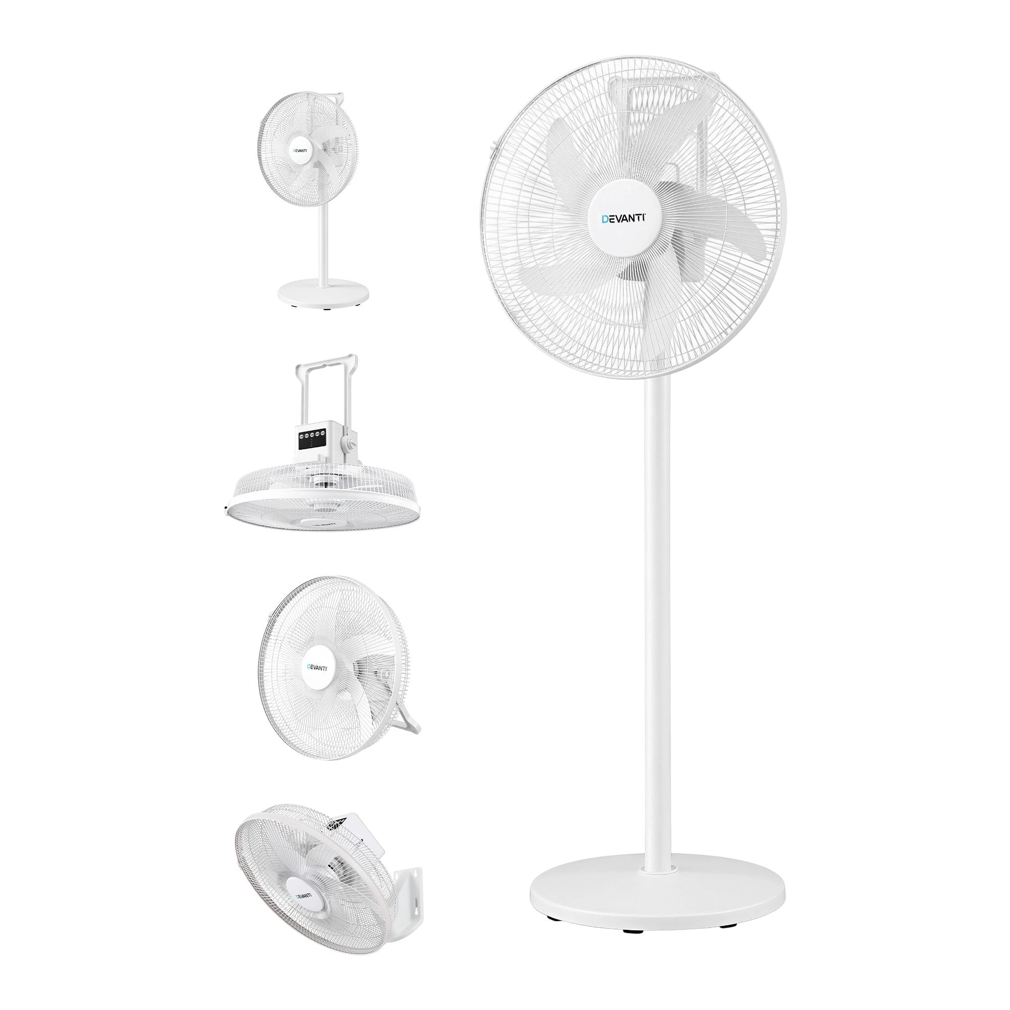 DEVANTI 16" 5-in-1 Rechargeable Fan for Pedestal Table Floor Wall Ceiling