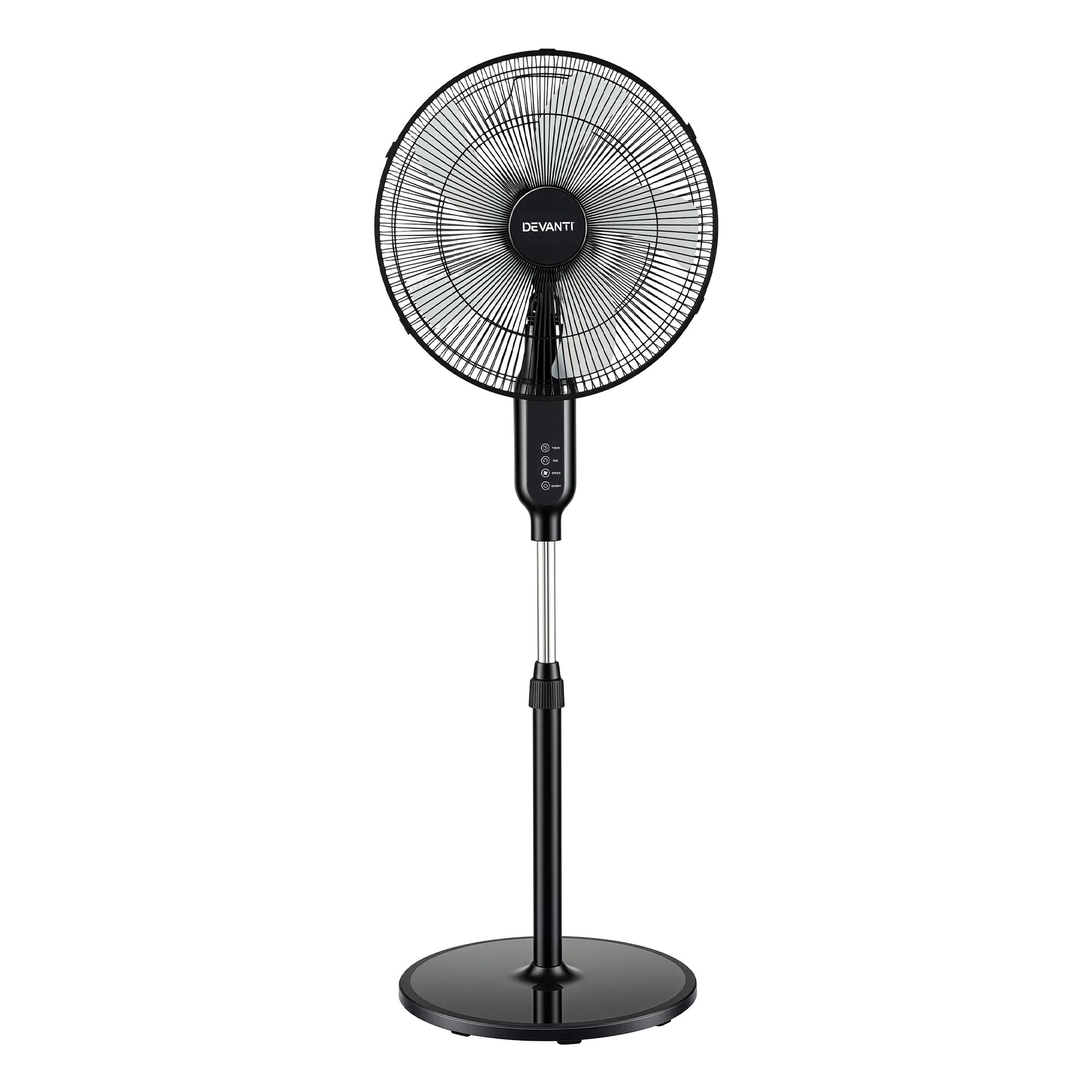 DEVANTI 16" Pedestal Fan with Remote 3 Speeds 8H Timer, Black