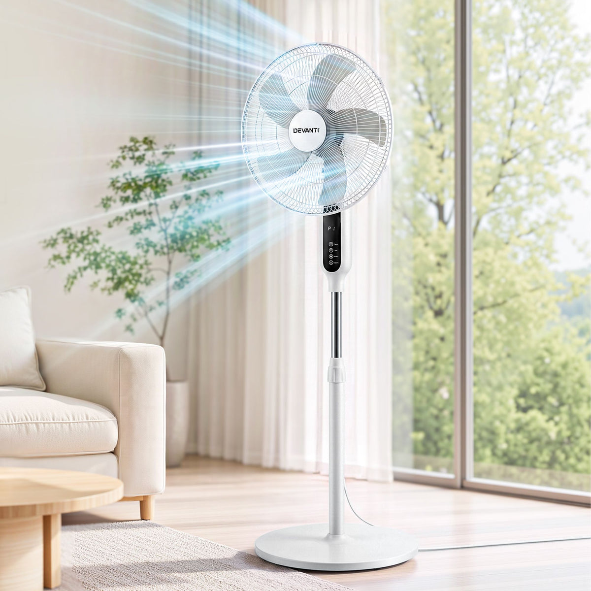 DEVANTI 16 Inch Pedestal Fan with Remote, 3 Speeds, White