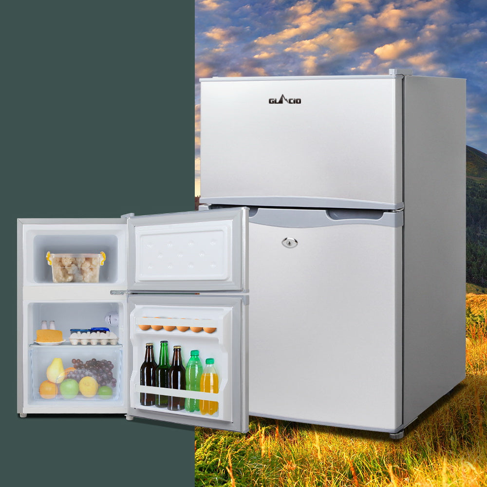 Glacio 65L Portable Fridge Freezer Upright Silver Camping Caravan