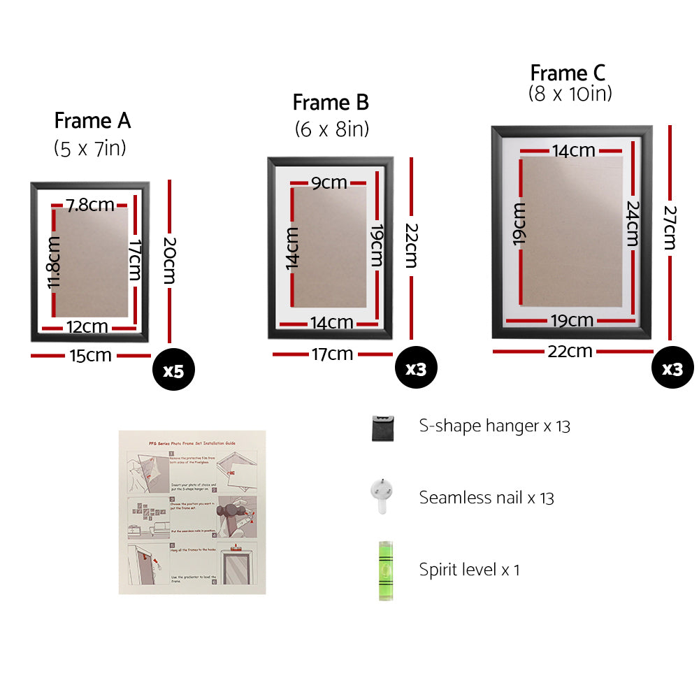 Artiss 11-Piece Photo Frame Set Black 5x7" 6x8" 8x10"
