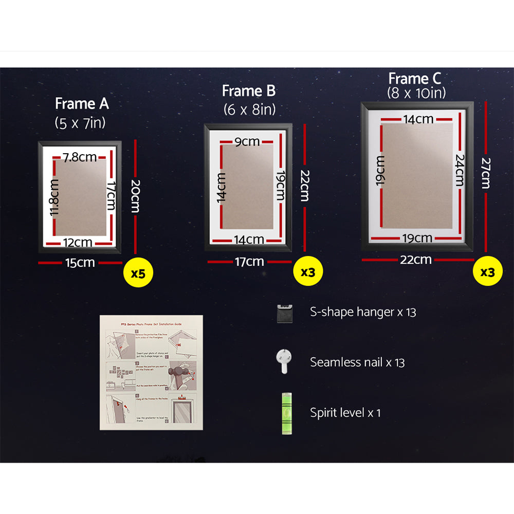 Artiss 11-Piece Photo Frame Set Black 5x7" 6x8" 8x10"