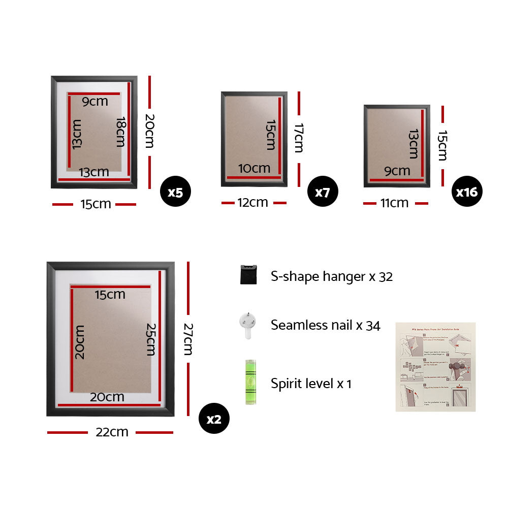 30-Piece Black Photo Frame Set 8x10" 5x7" 4x6" 3.5x5"