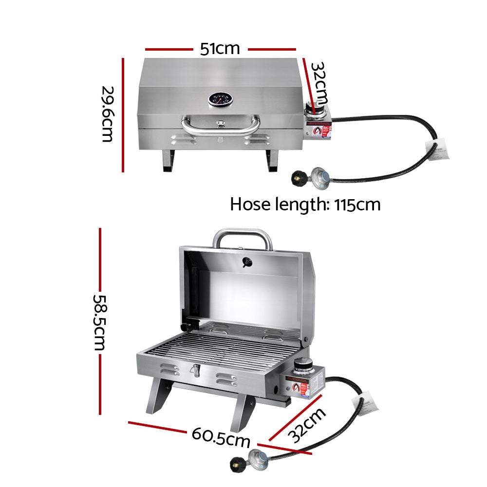 Grillz Portable Gas BBQ Stainless Steel 12,000BTU