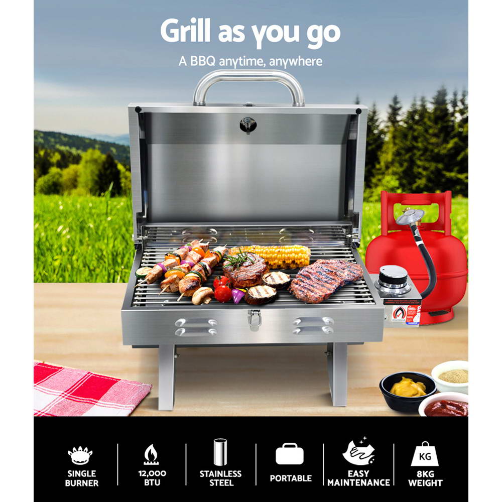 Grillz Portable Gas BBQ Stainless Steel 12,000BTU