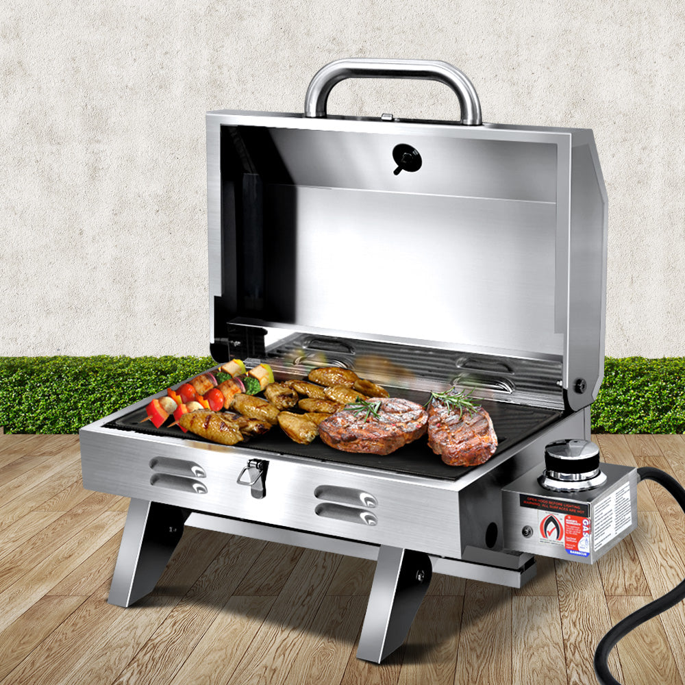 Grillz Portable Gas BBQ Grill with Double Sided Grill Plate