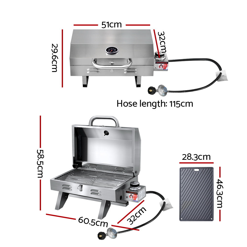 Grillz Portable Gas BBQ Double-Sided Plate Stainless Steel