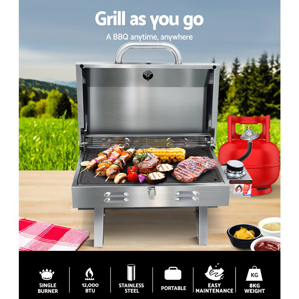 Grillz Portable Gas BBQ Double-Sided Plate Stainless Steel