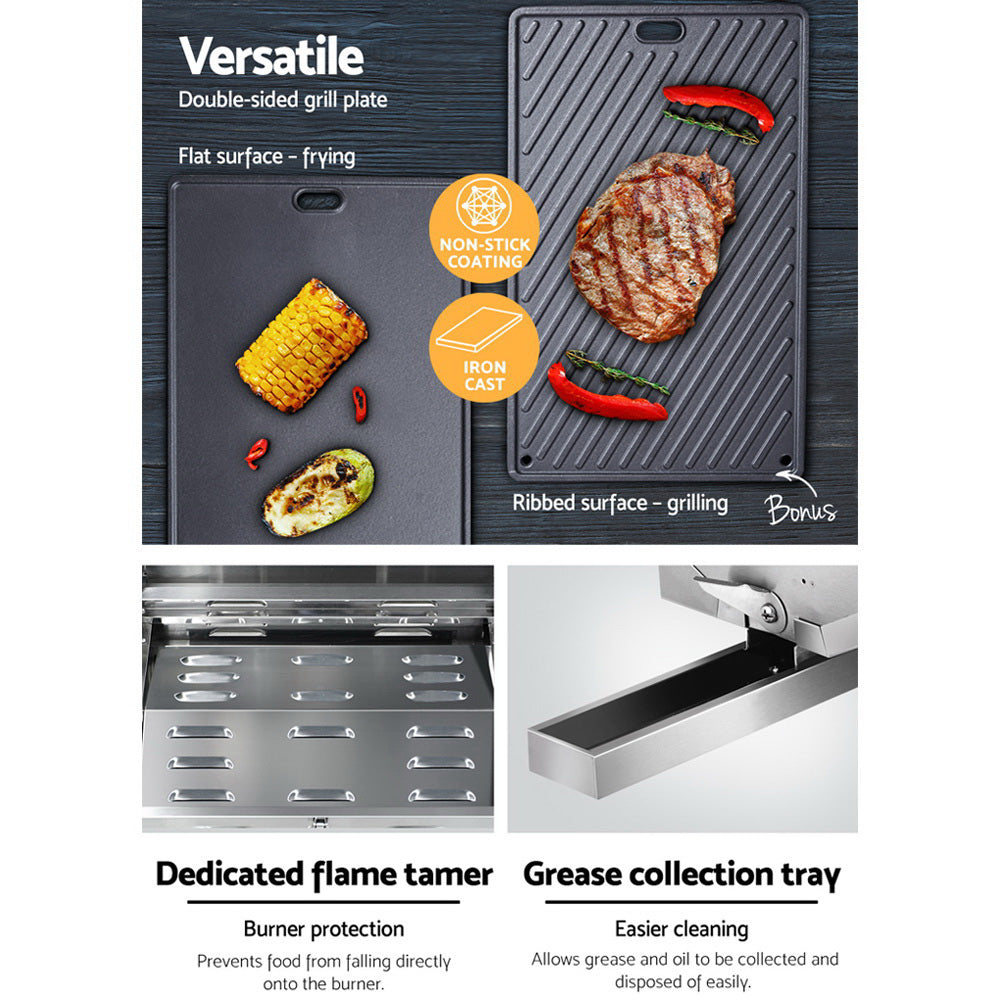 Grillz Portable Gas BBQ Double-Sided Plate Stainless Steel