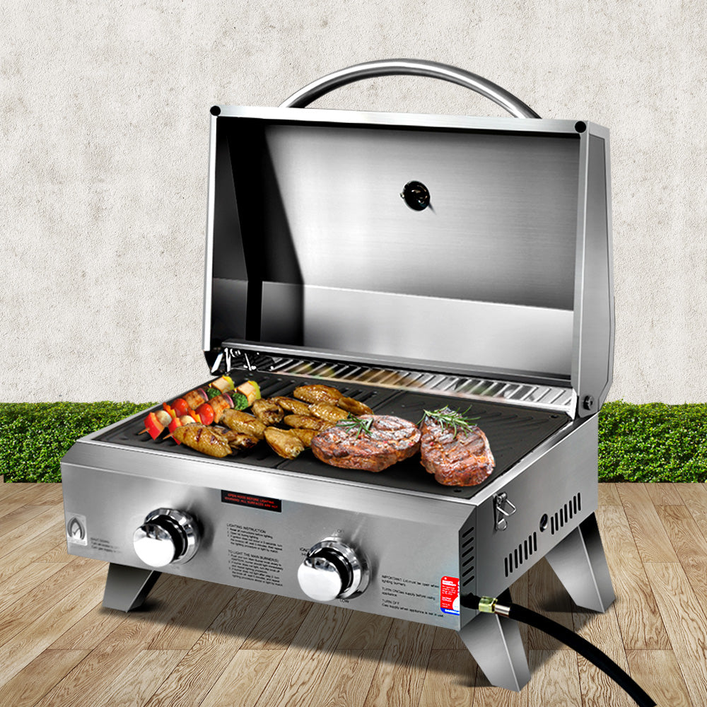 Grillz Portable Gas BBQ 2-Burner Stainless Steel Grill