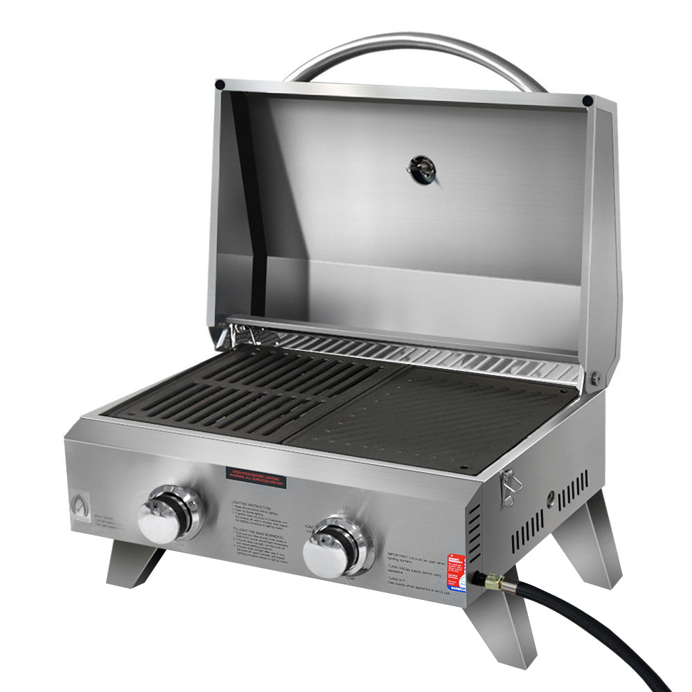 Grillz Portable Gas BBQ 2-Burner Stainless Steel Grill