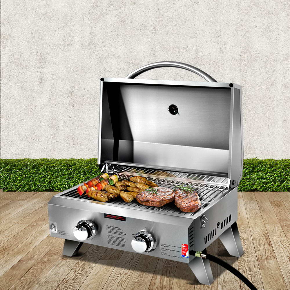 Grillz Portable 2-Burner Gas BBQ Grill Stainless Steel