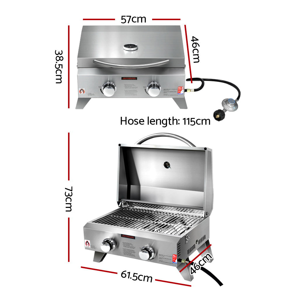 Grillz Portable 2-Burner Gas BBQ Grill Stainless Steel