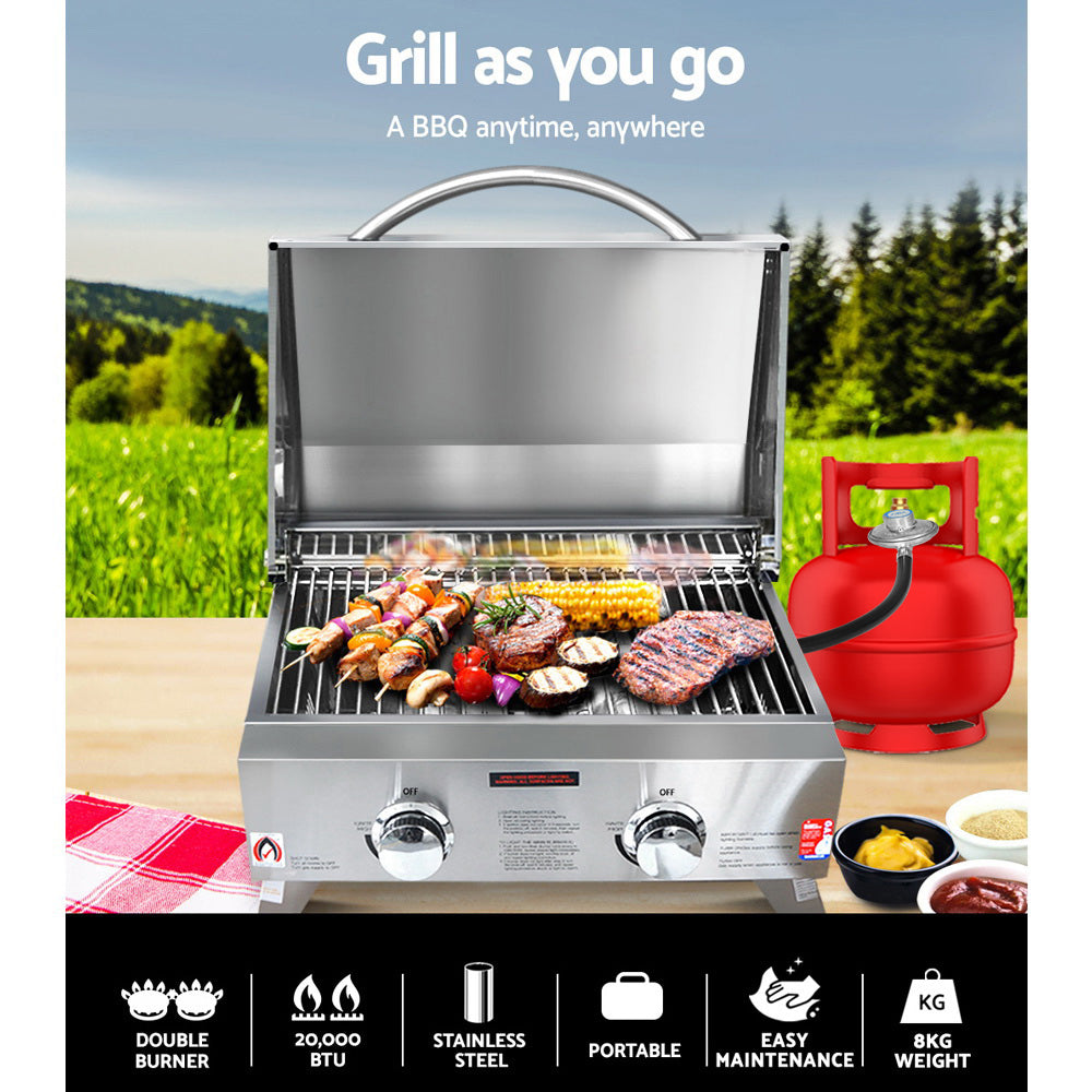 Grillz Portable 2-Burner Gas BBQ Grill Stainless Steel