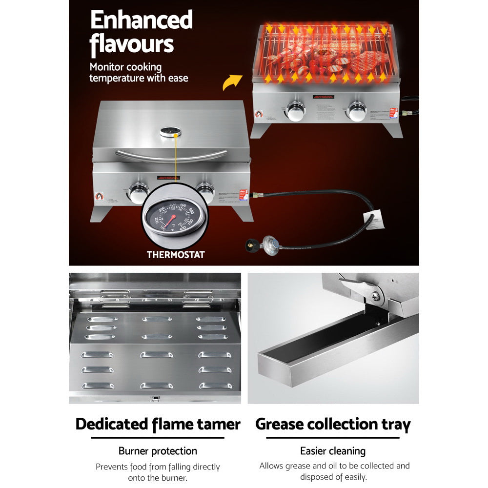 Grillz Portable 2-Burner Gas BBQ Grill Stainless Steel