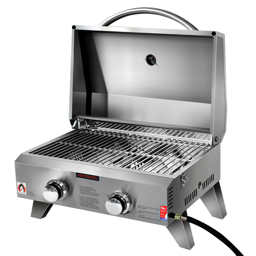 Grillz Portable 2-Burner Gas BBQ Grill Stainless Steel