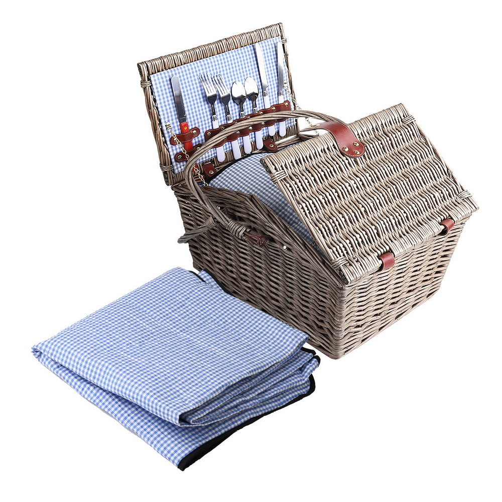 Alfresco 4 Person Picnic Basket Set Insulated with Blanket