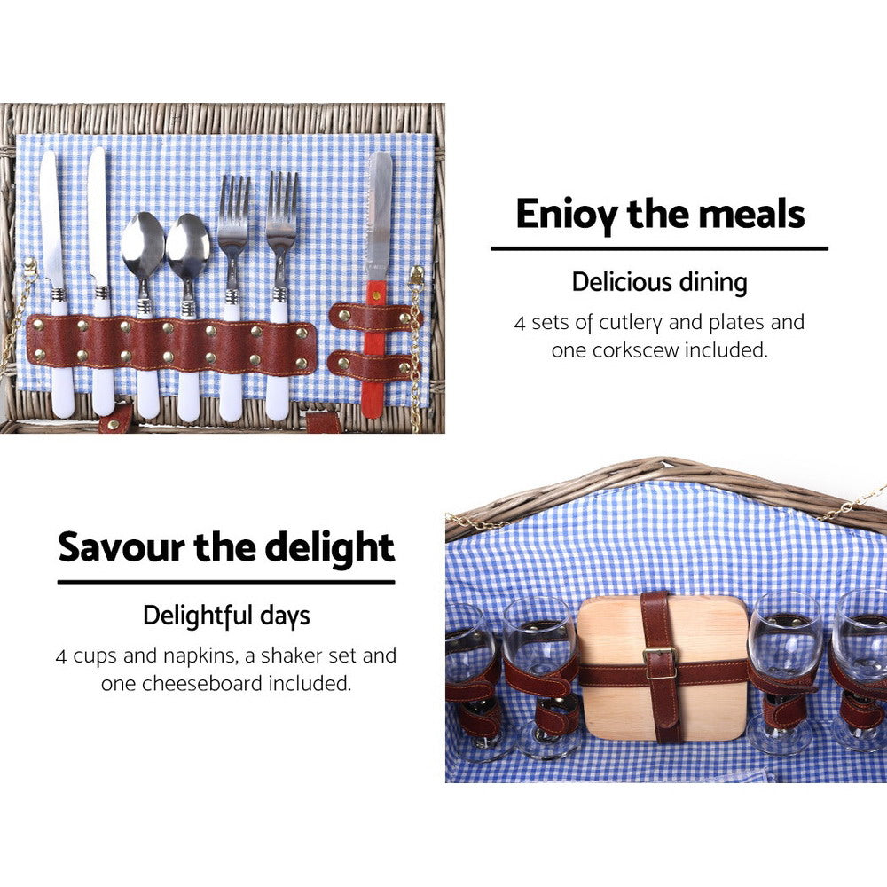 Alfresco 4 Person Picnic Basket Set Insulated with Blanket