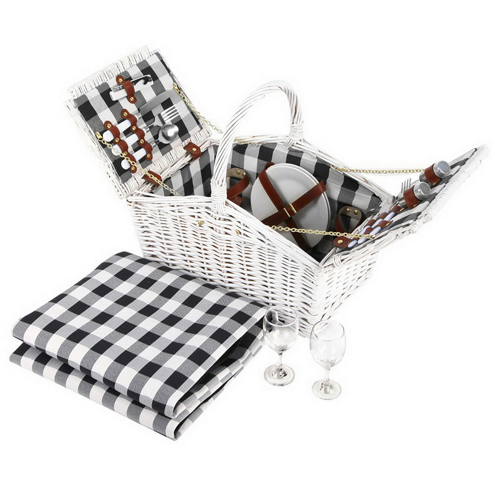 Alfresco 2-Person Picnic Basket Set Insulated with Blanket White