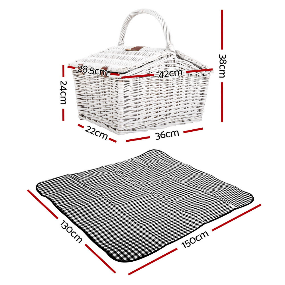 Alfresco 2-Person Picnic Basket Set Insulated with Blanket White