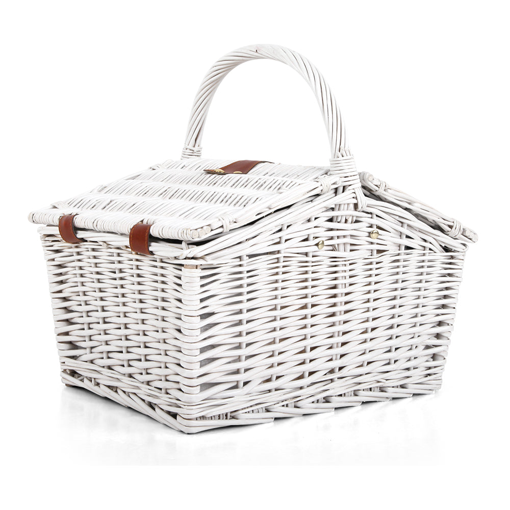 Alfresco 2-Person Picnic Basket Set Insulated with Blanket White