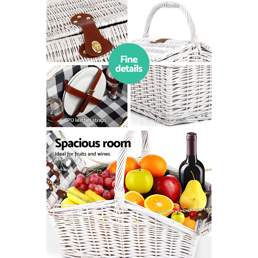 Alfresco 2-Person Picnic Basket Set Insulated with Blanket White