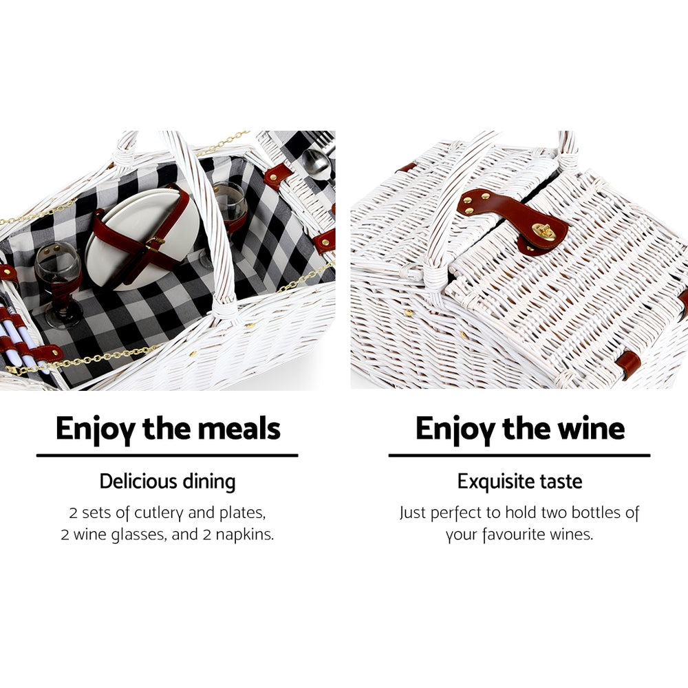 Alfresco 2-Person Picnic Basket Set Insulated with Blanket White