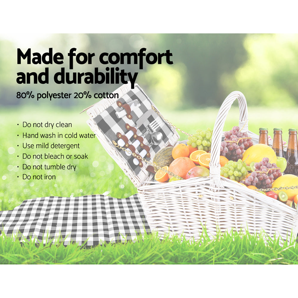 Alfresco 2-Person Picnic Basket Set Insulated with Blanket White