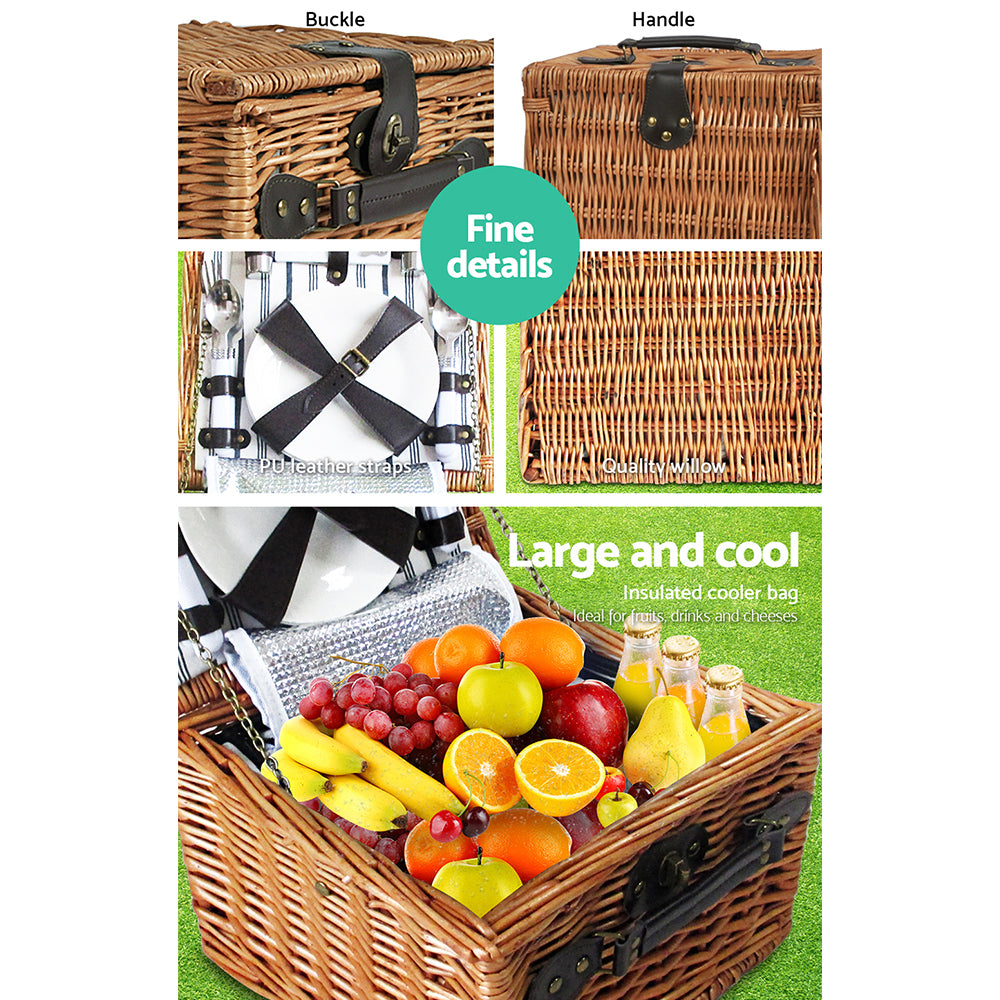 Alfresco 2 Person Picnic Basket Set Insulated with Blanket Brown