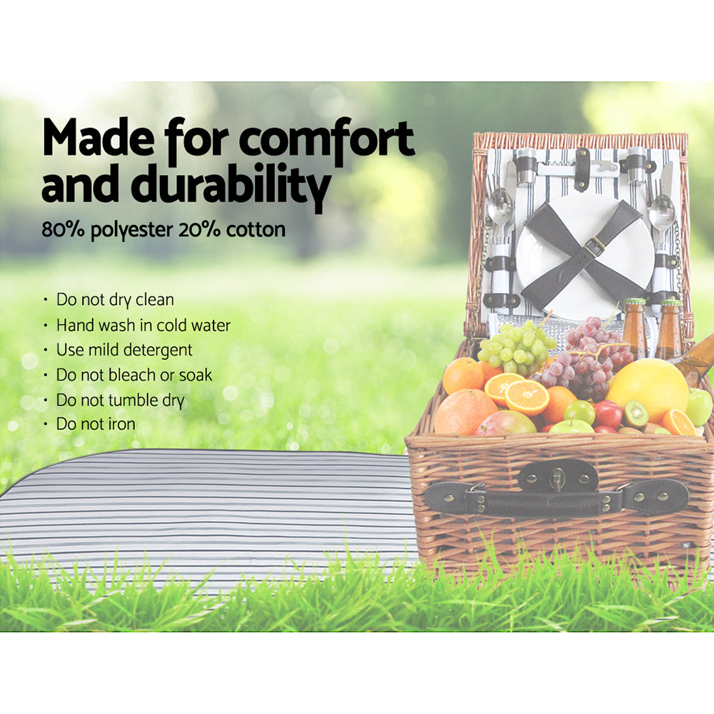 Alfresco 2 Person Picnic Basket Set Insulated with Blanket Brown