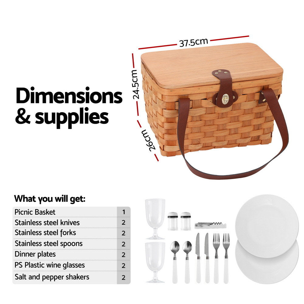 Alfresco 2-Person Picnic Basket Wooden Insulated Cooler Set