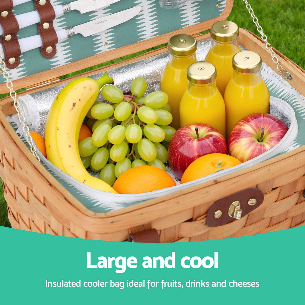 Alfresco 2-Person Picnic Basket Wooden Insulated Cooler Set