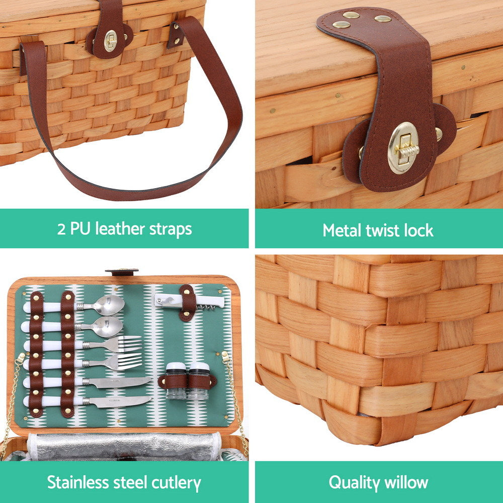 Alfresco 2-Person Picnic Basket Wooden Insulated Cooler Set