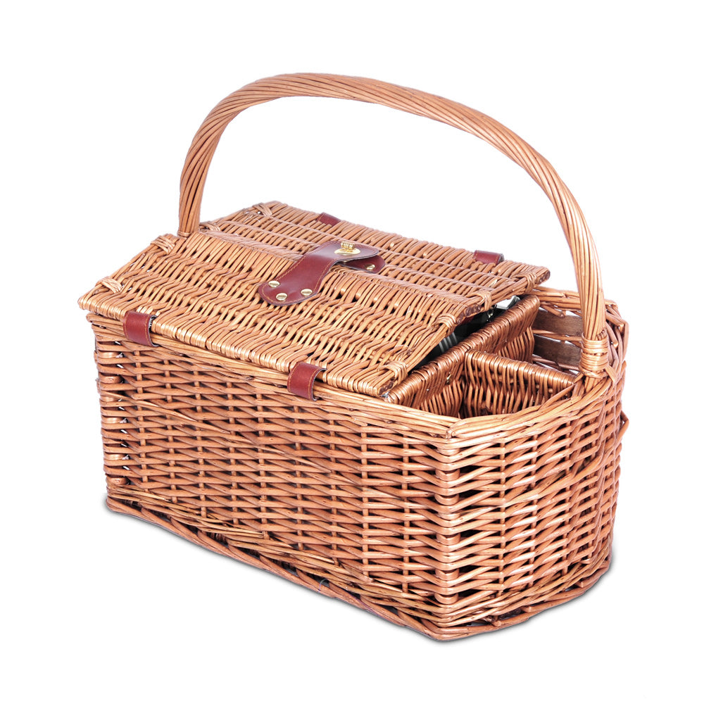 Alfresco 4 Person Picnic Basket Set Insulated with Blanket Brown