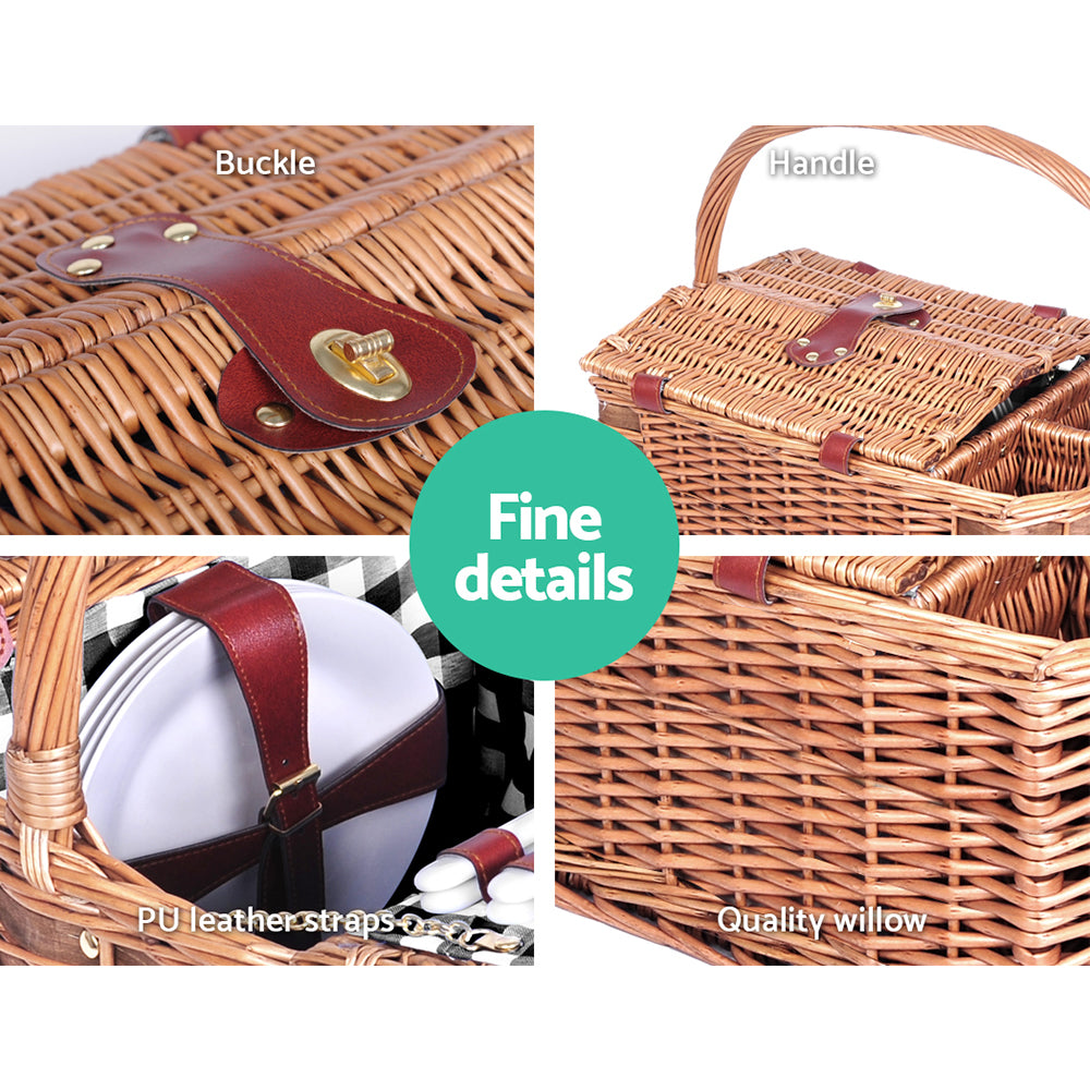 Alfresco 4 Person Picnic Basket Set Insulated with Blanket Brown
