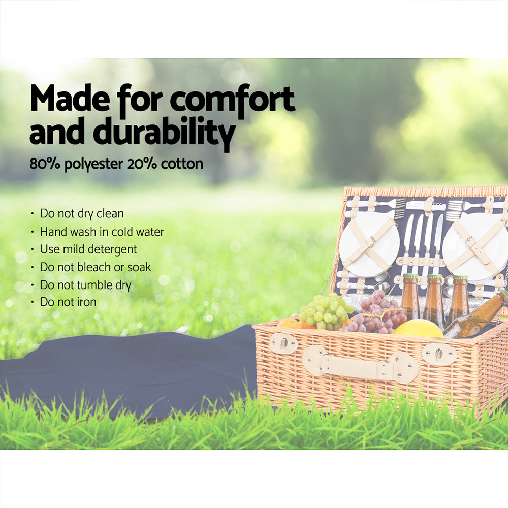 Alfresco 4 Person Picnic Basket Set Insulated Cooler Bag Blanket Blue