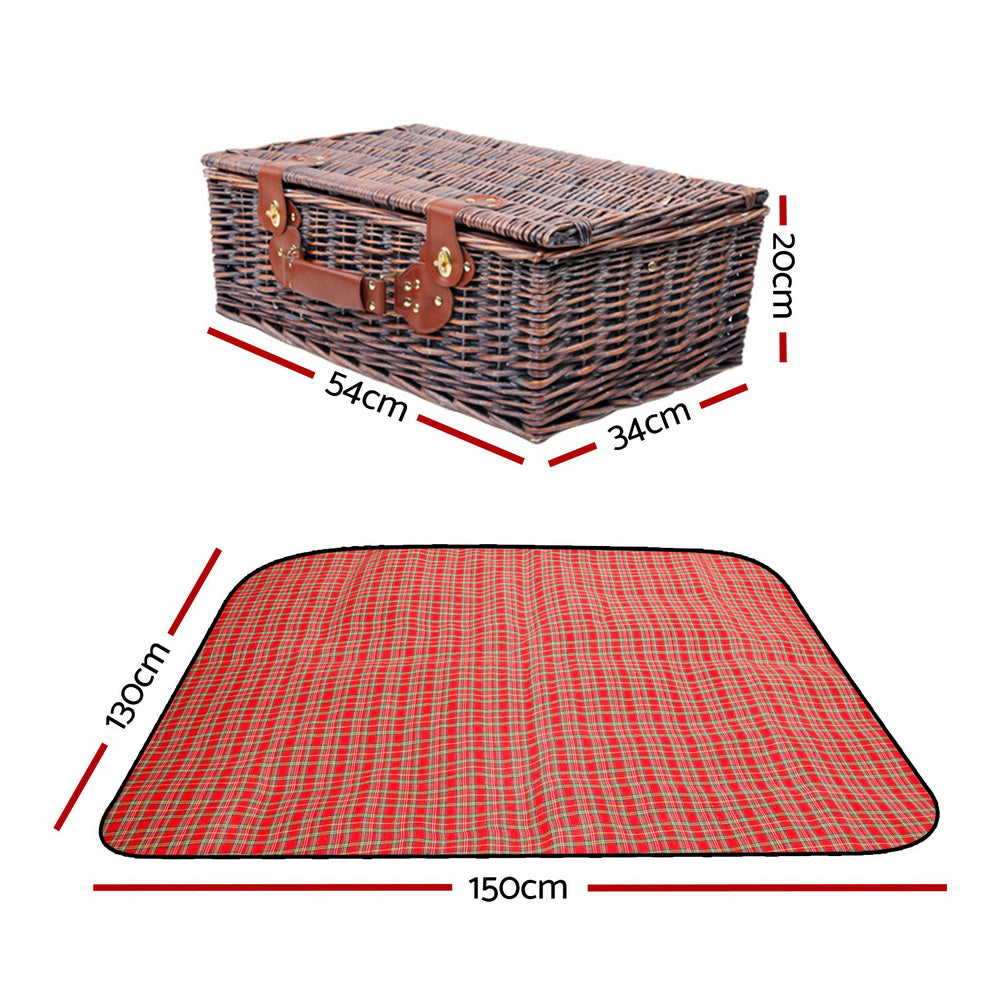 Alfresco 4 Person Picnic Basket Set Insulated Blanket Red